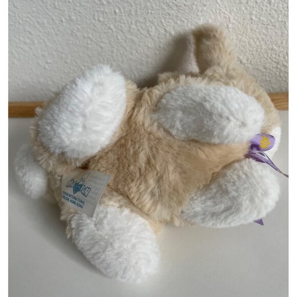 HugFun Tan Easter Bunny Rabbit Plush 7" Purple Bow Pink Glitter Ears - Picture 5 of 8